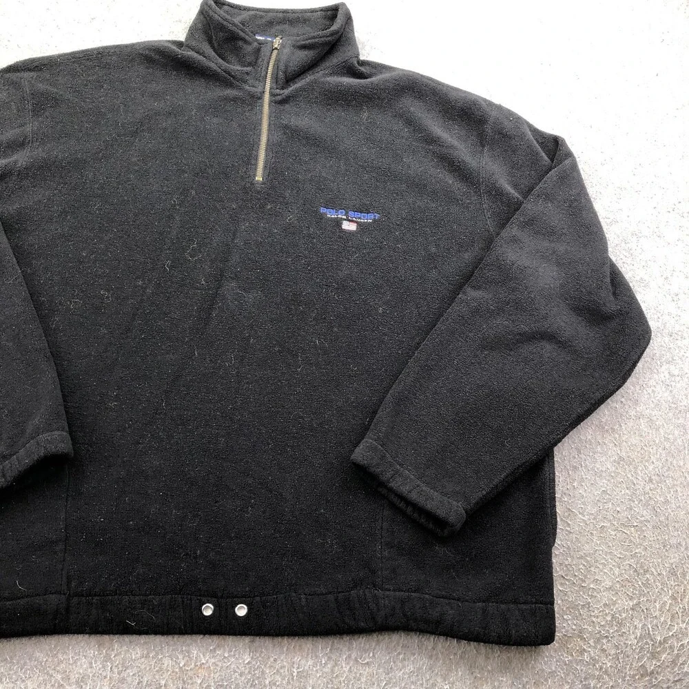 Vintage Polo Sport Ralph Lauren Sweater Mens XL Black 1/4 Zip Fleece Mock Neck